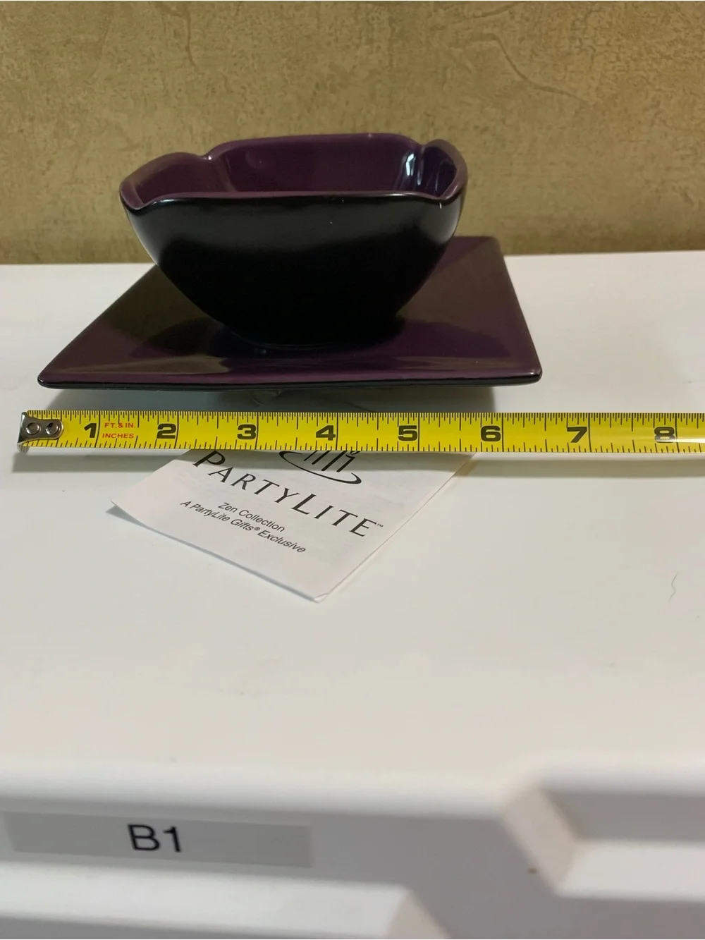 PartyLite Purple Ceramic Bowl & Matching Plate Candle Holder P8082 NEW in Box